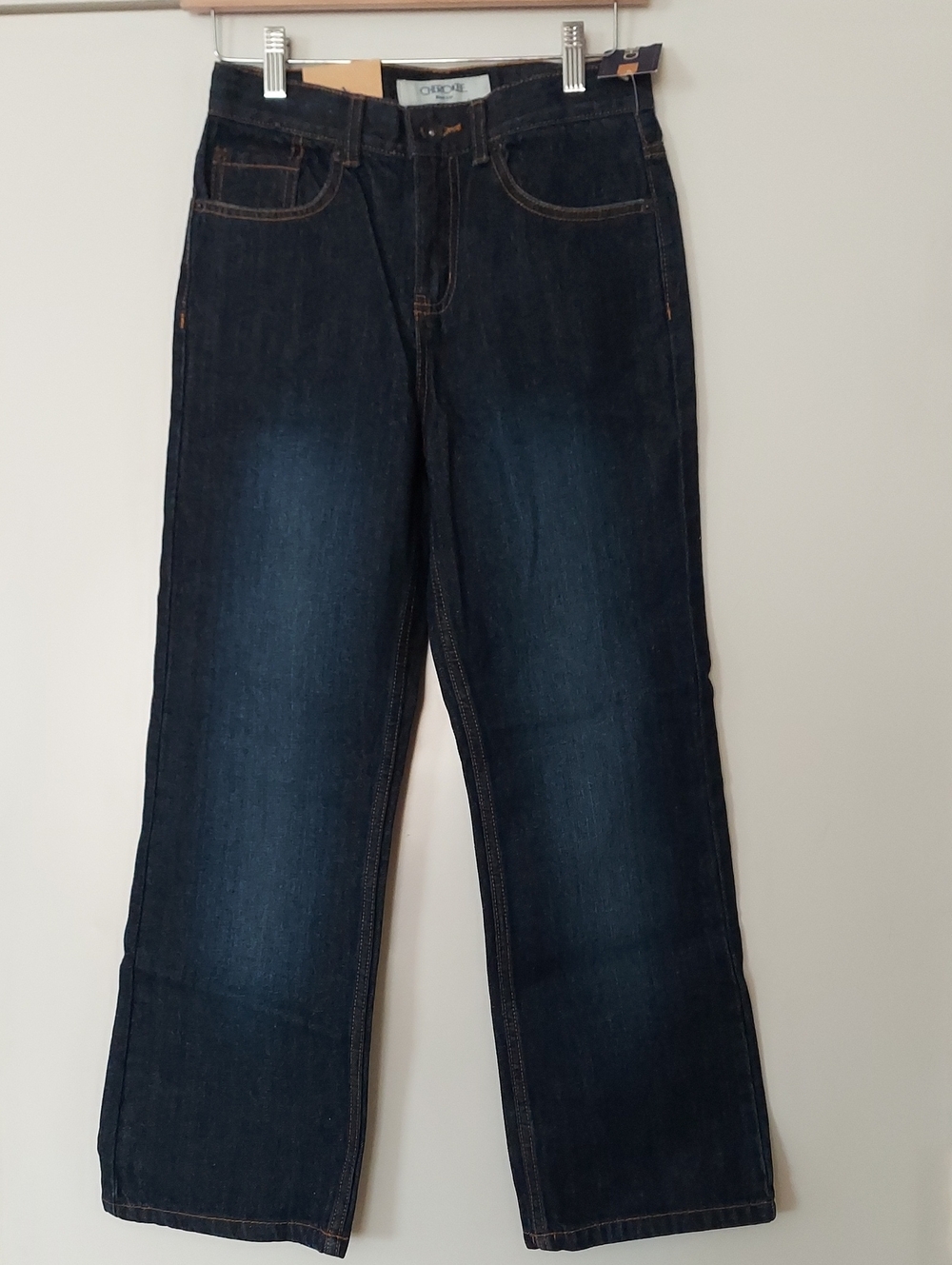NWT Cherokee Dark Blue Denim Girls Jeans with Orange Stitching Size 12